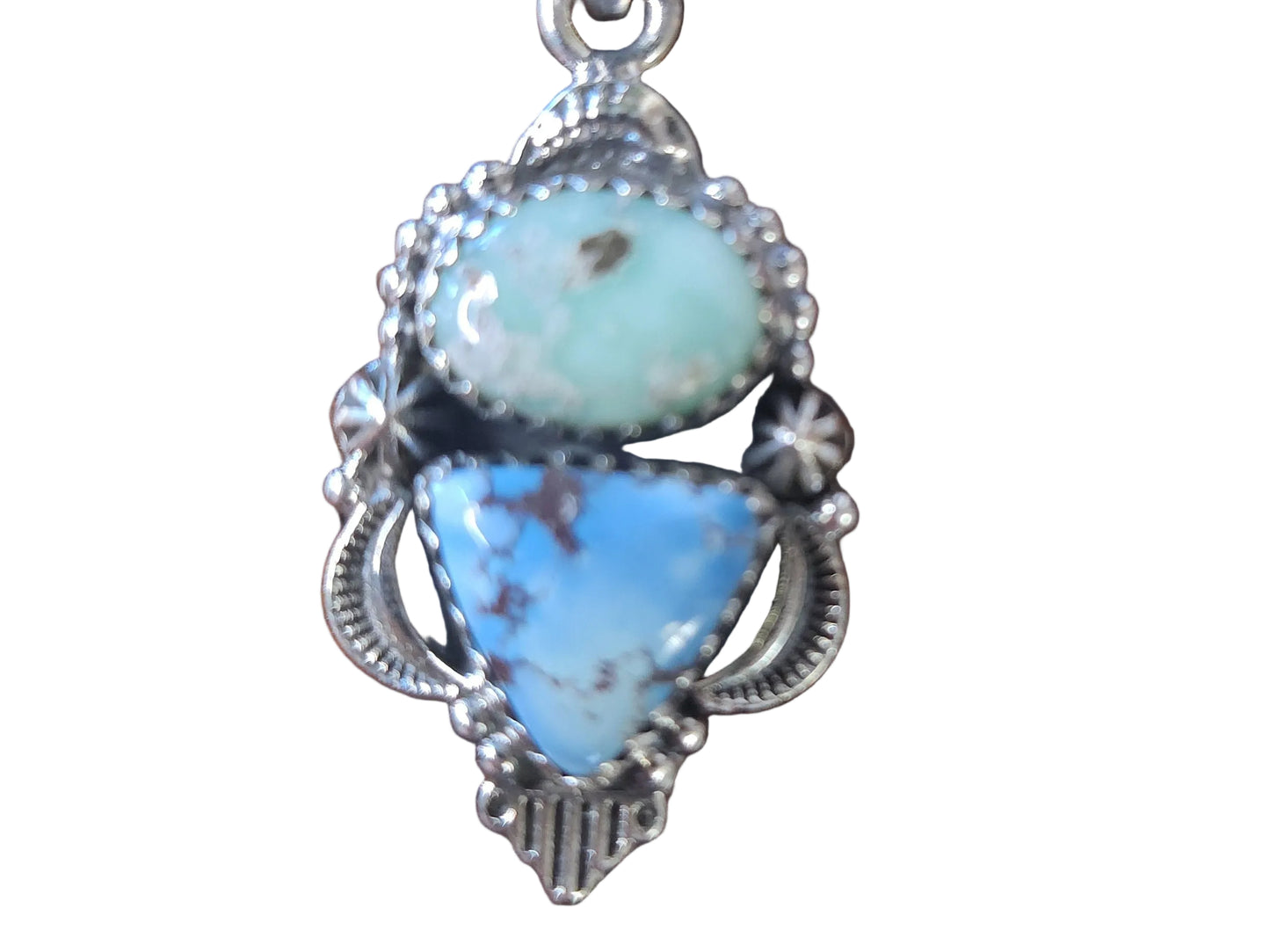 Genuine Golden Hills & Paloma Turquoise Double Pendant | Sterling Silver 925 | Handmade | Native inspired | Southwestern