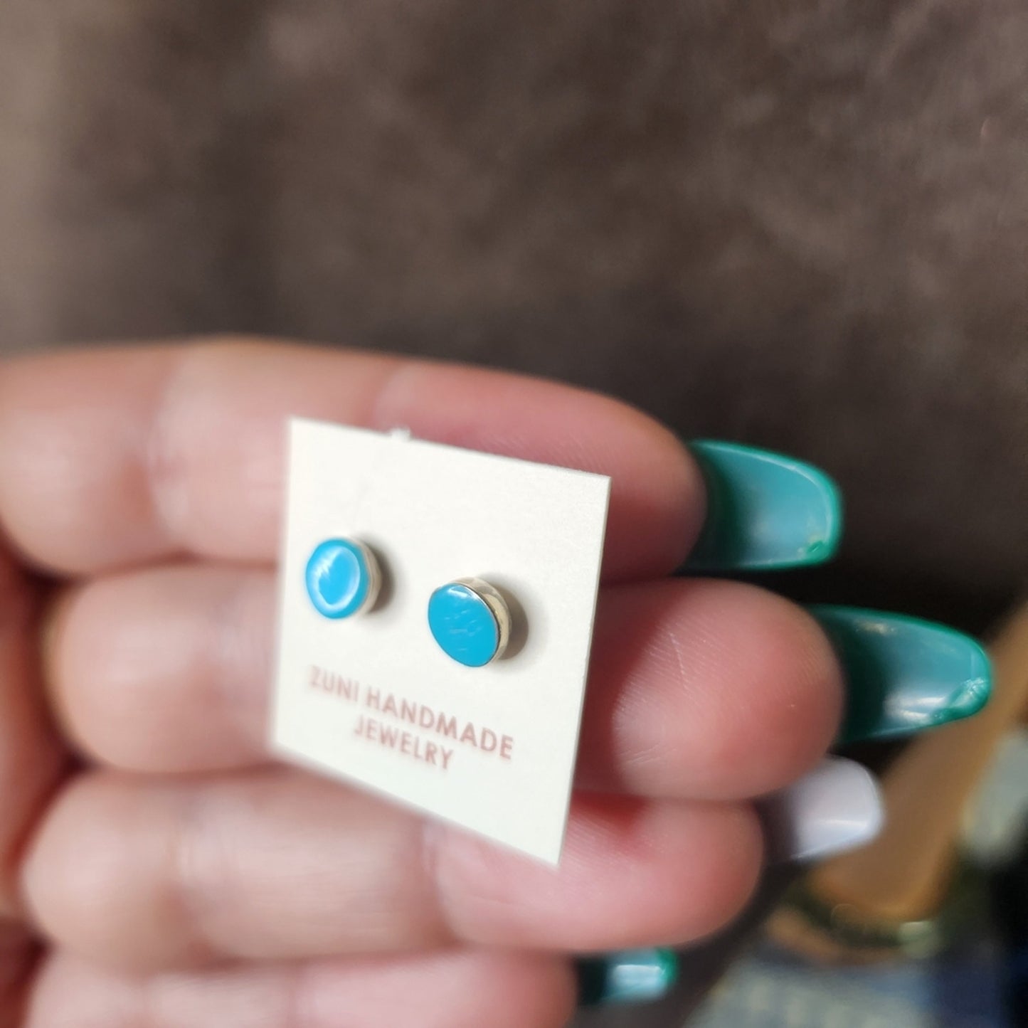 New Zuni Round Turquoise 925 Sterling Silver Stud Earrings Native Handmade