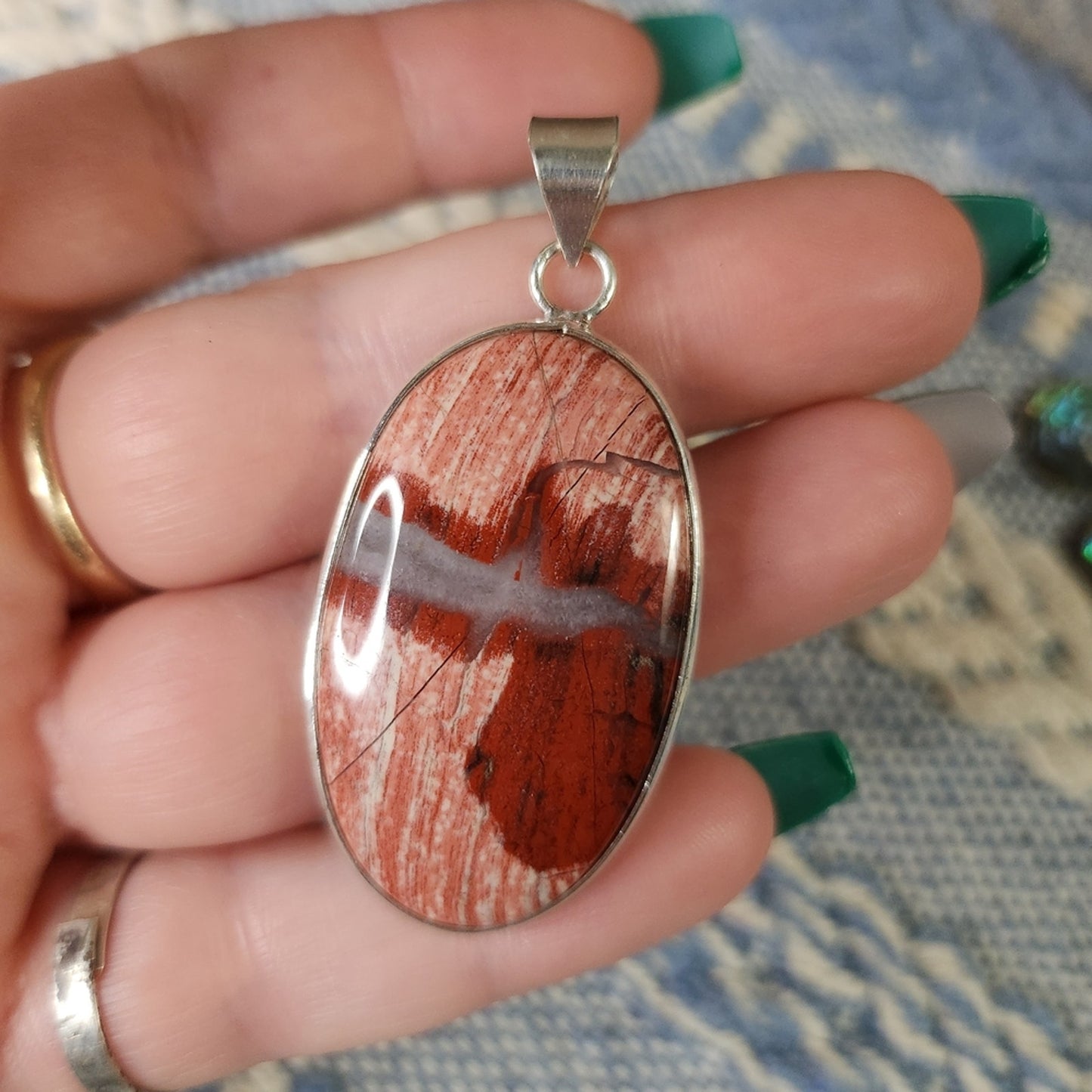 Oval Red Jasper Sterling Silver 925 Pendant | Earthy Boho Statement