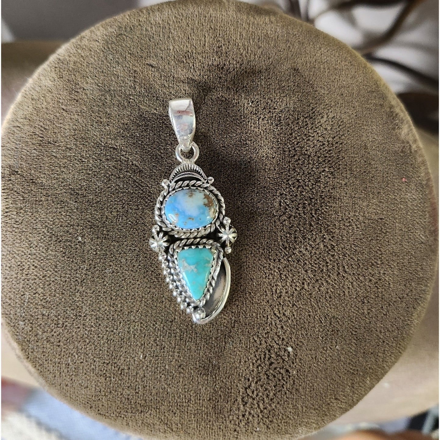 New - White Water + Golden Hills Turquoise Double Closed Sterling Silver Pendant