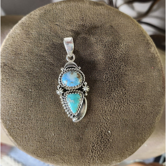 New - White Water + Golden Hills Turquoise Double Closed Sterling Silver Pendant