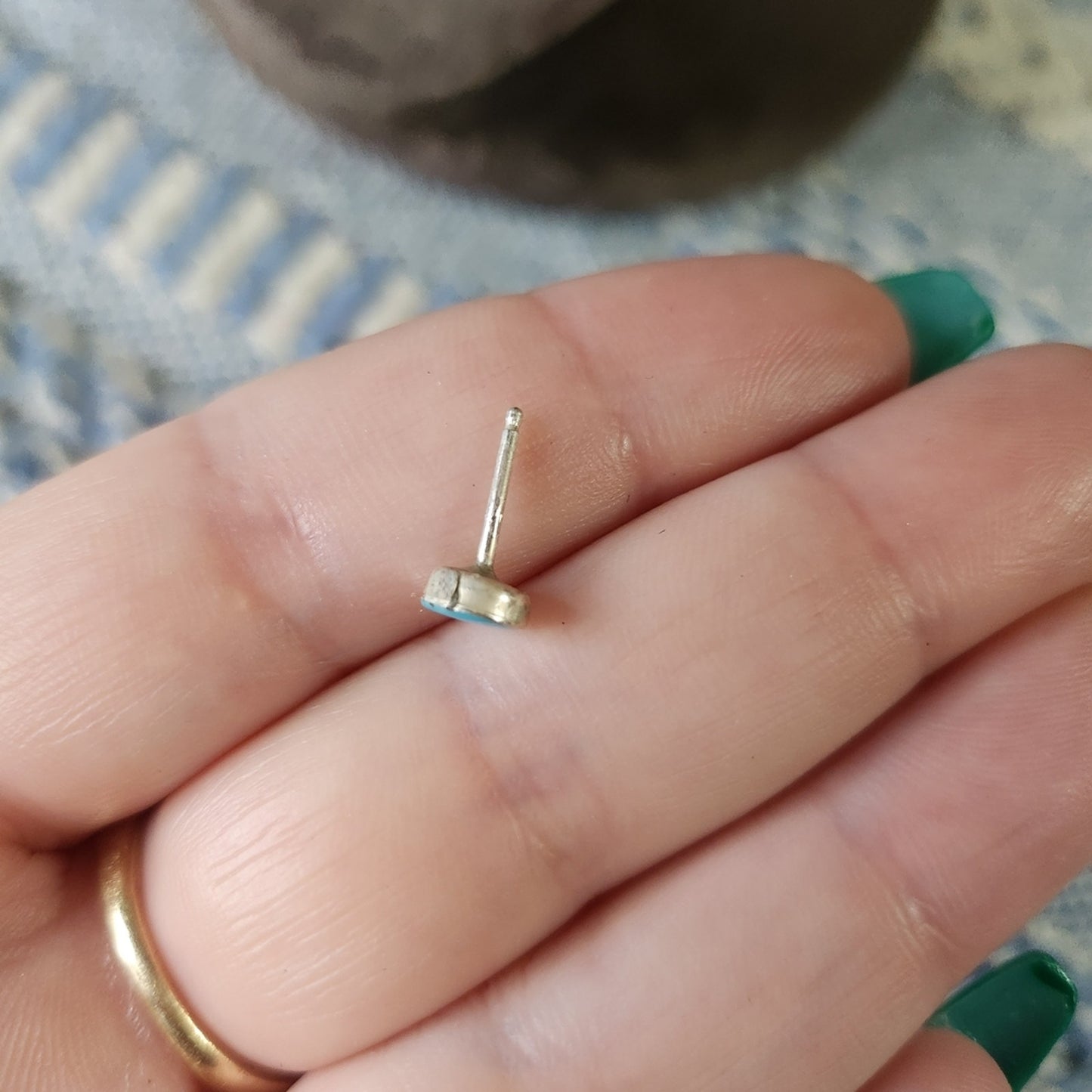 New Zuni Round Turquoise 925 Sterling Silver Stud Earrings Native Handmade