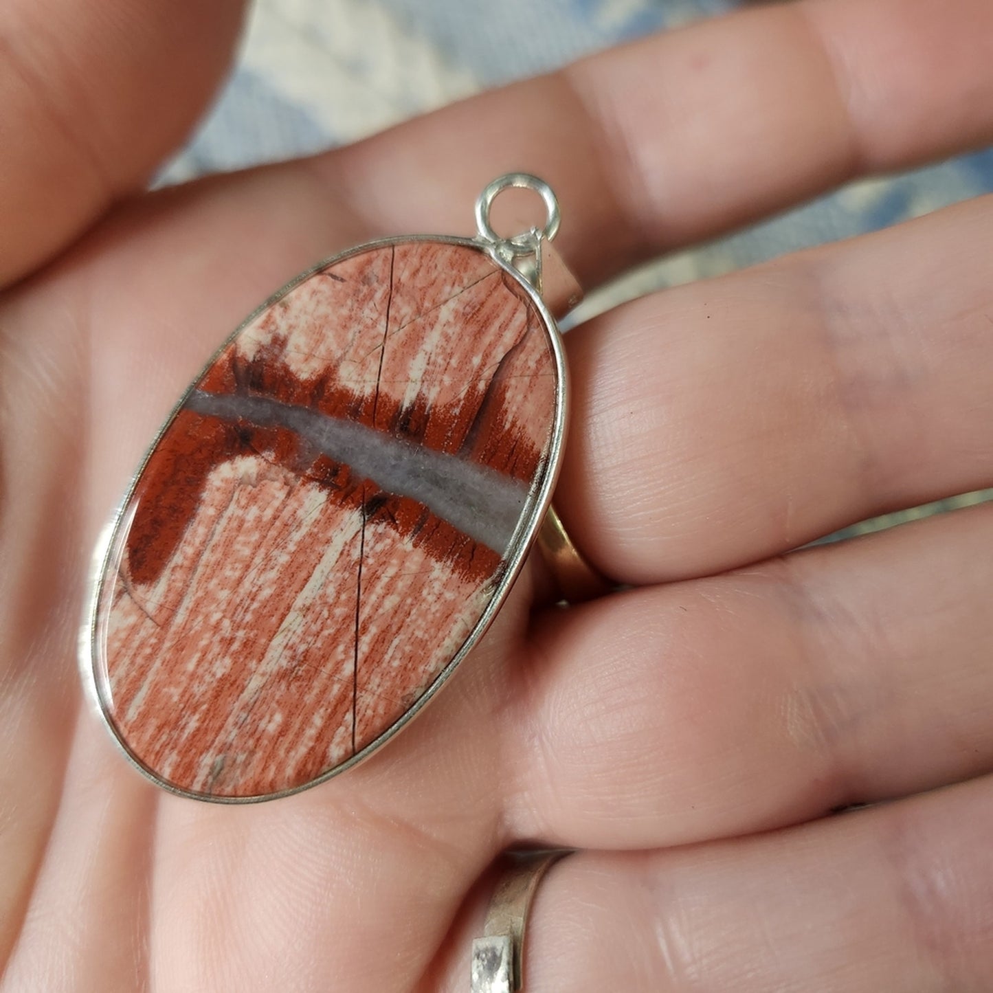 Oval Red Jasper Sterling Silver 925 Pendant | Earthy Boho Statement