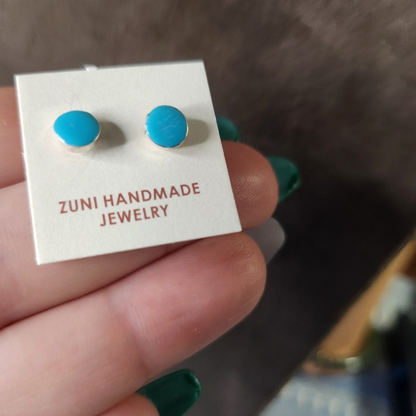 New Zuni Round Turquoise 925 Sterling Silver Stud Earrings Native Handmade