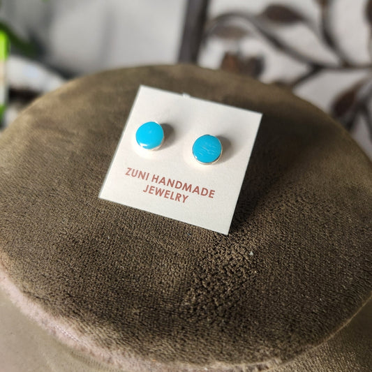 New Zuni Round Turquoise 925 Sterling Silver Stud Earrings Native Handmade