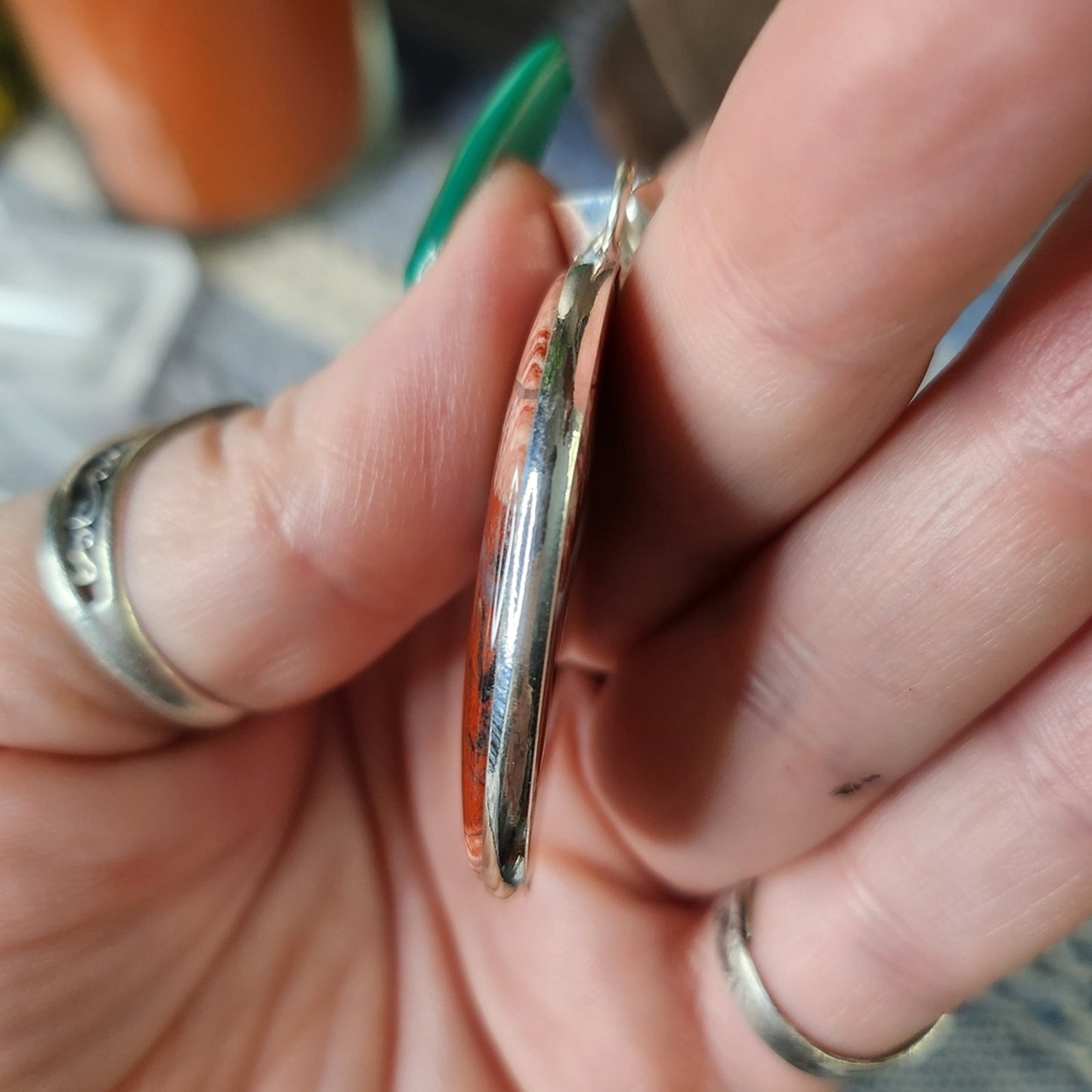 Oval Red Jasper Sterling Silver 925 Pendant | Earthy Boho Statement