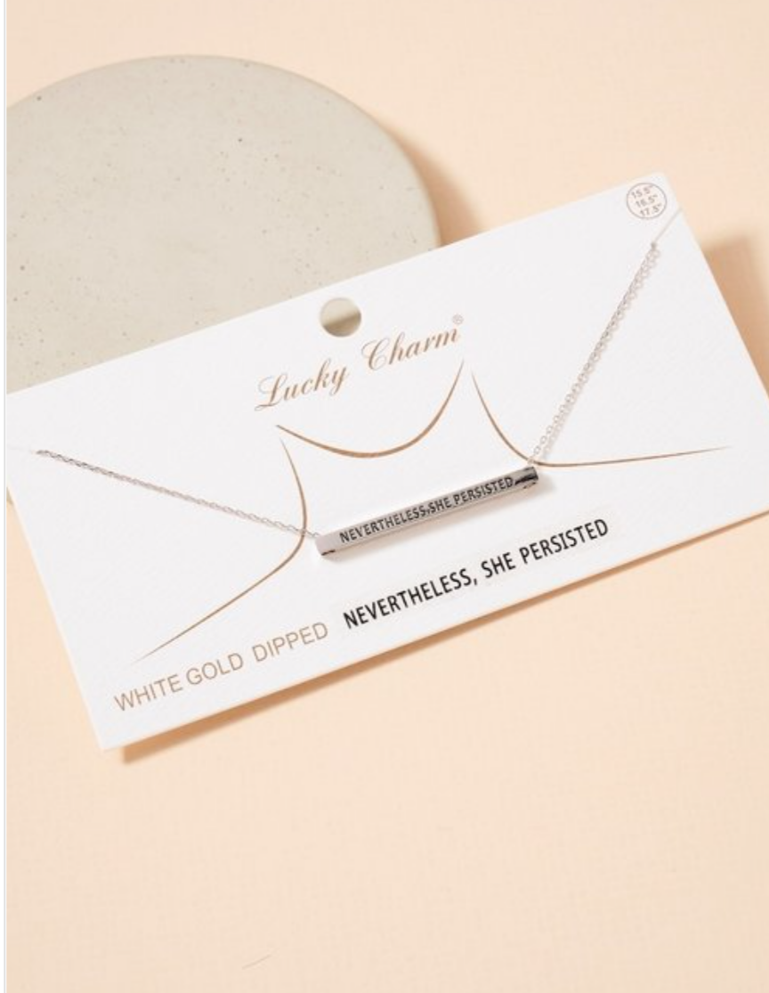 Minimalist Motivational Bar Charm Choker White Gold