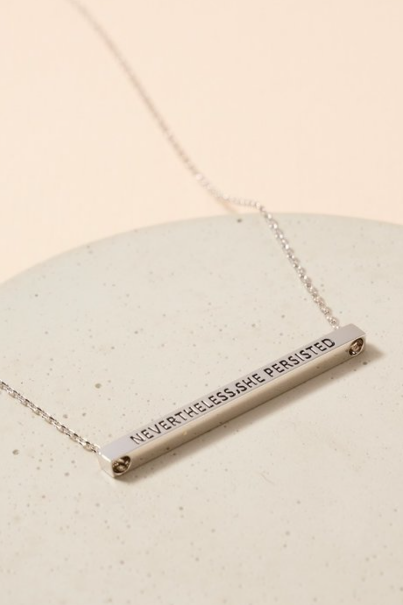Minimalist Motivational Bar Charm Choker White Gold