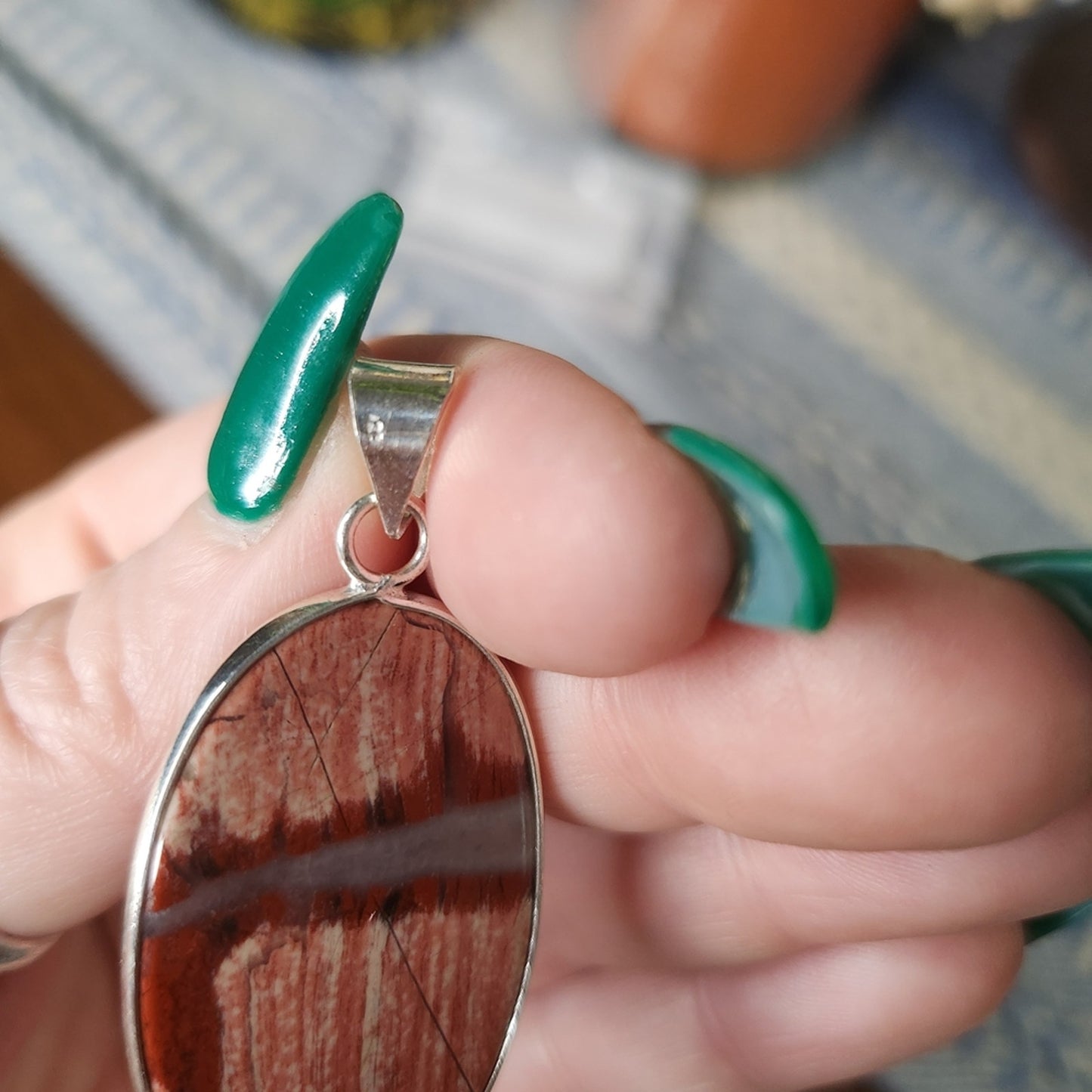 Oval Red Jasper Sterling Silver 925 Pendant | Earthy Boho Statement