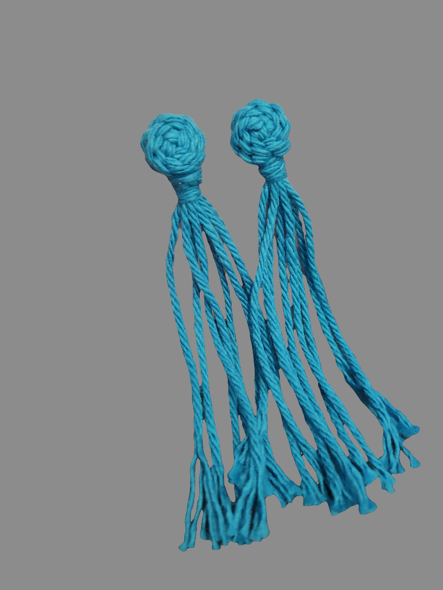 Turquoise Blue Macrame Knotted Pinwheel Long Tassel Post Earrings