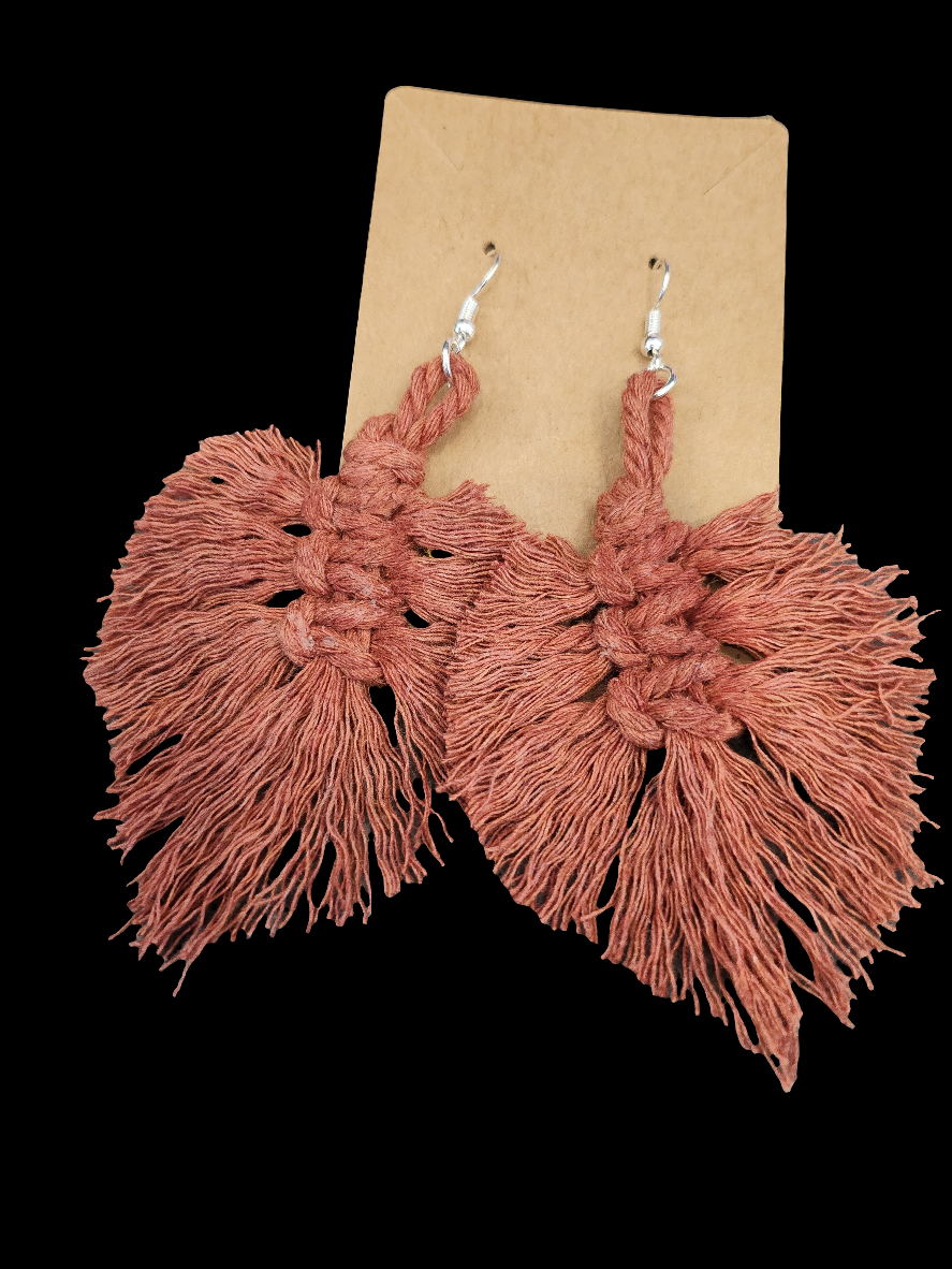 Shaggy Macrame Boho Knotted Fringe Leaf Drop Earrings - multiple color option
