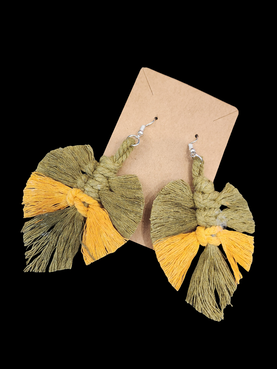 Shaggy Macrame Boho Knotted Fringe Leaf Drop Earrings - multiple color option