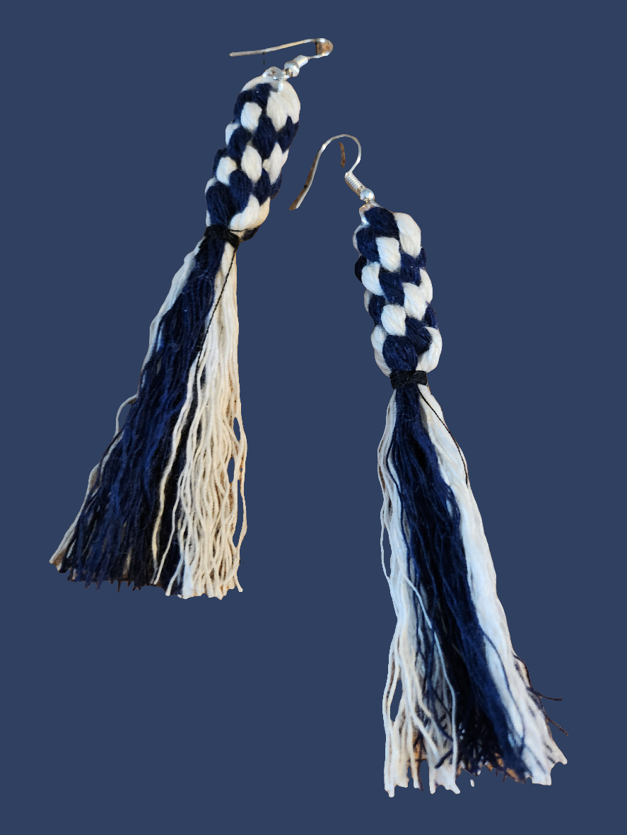 Macrame knotted Fringe Long Tassel Boho Earrings - Navy Multi