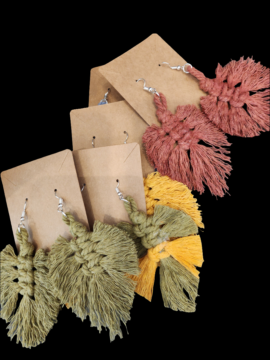Shaggy Macrame Boho Knotted Fringe Leaf Drop Earrings - multiple color option