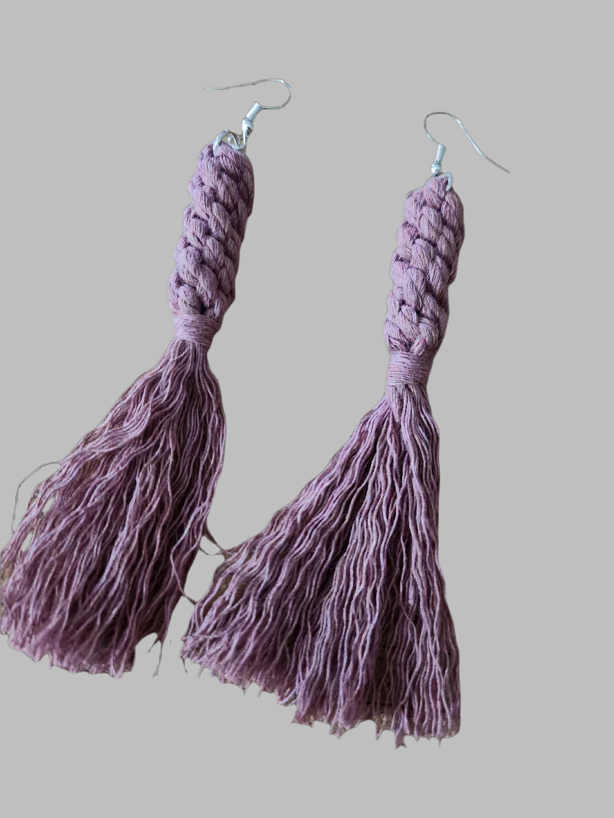 Boho Macrame Knotted Long Fringe Tassel Statement Earrings - Rose