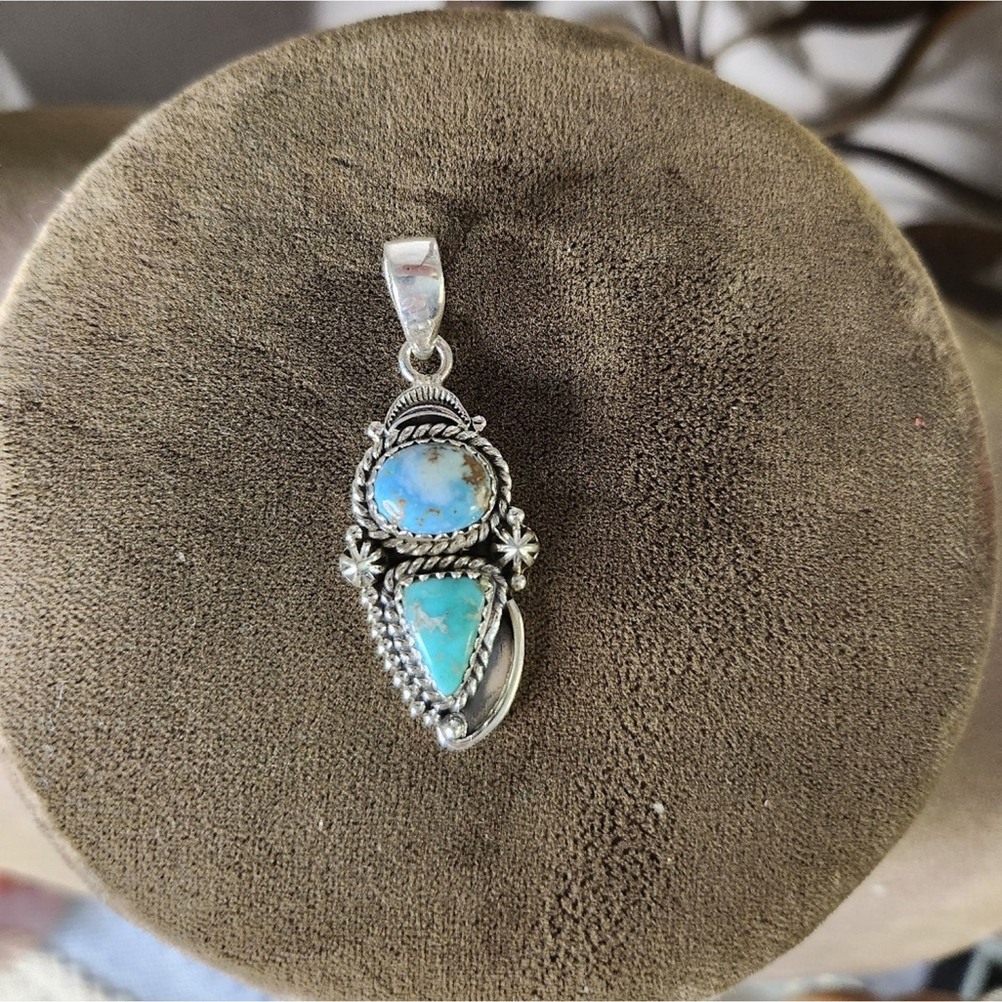 New - White Water + Golden Hills Turquoise Double Closed Sterling Silver Pendant