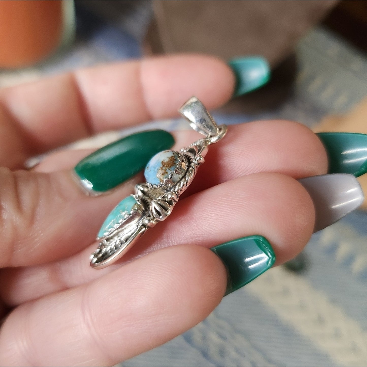 New - White Water + Golden Hills Turquoise Double Closed Sterling Silver Pendant