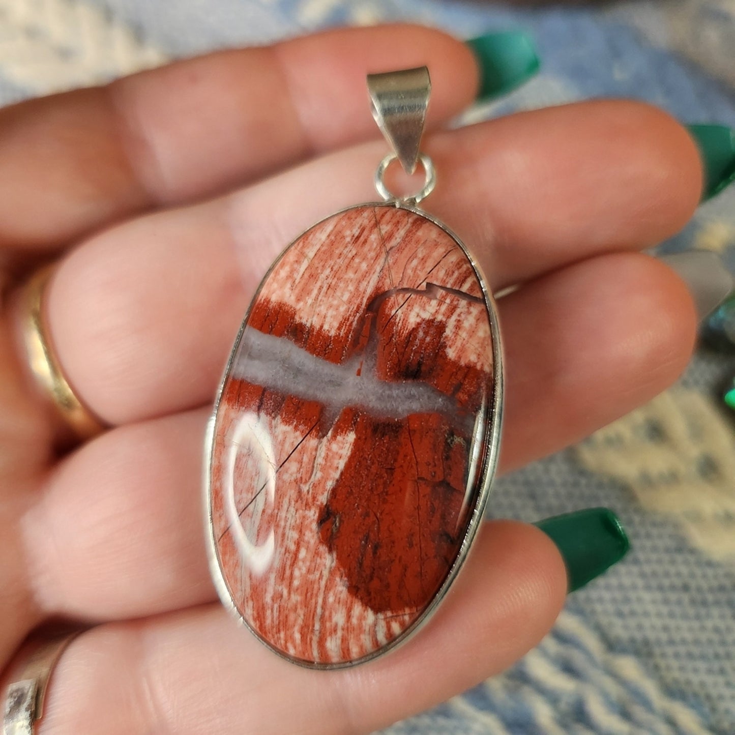 Oval Red Jasper Sterling Silver 925 Pendant | Earthy Boho Statement