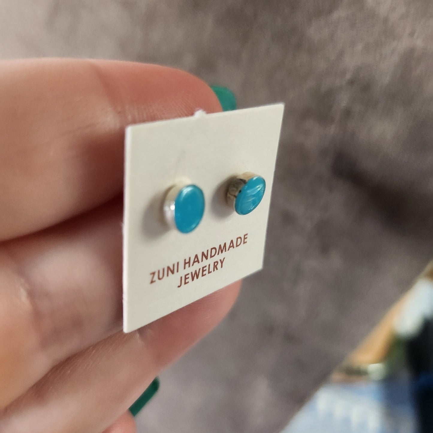New Zuni Round Turquoise 925 Sterling Silver Stud Earrings Native Handmade