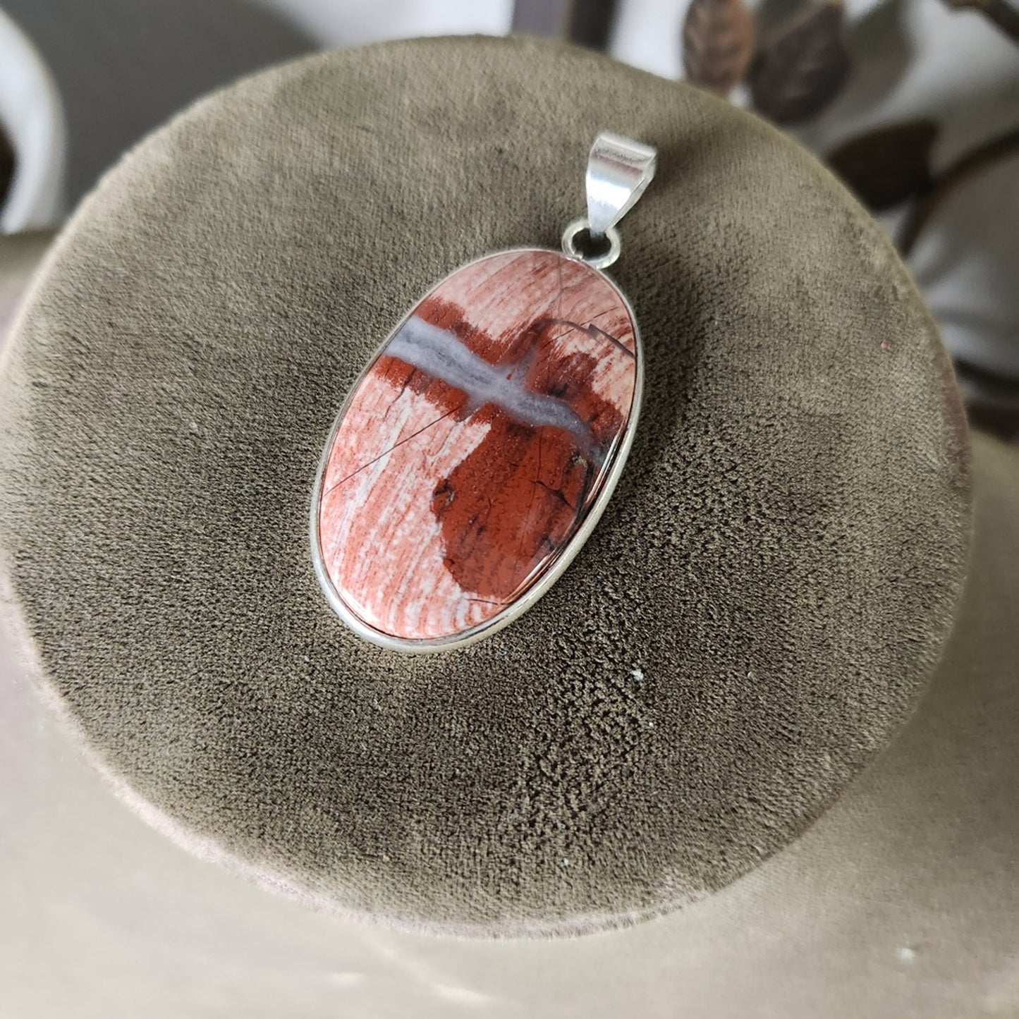 Oval Red Jasper Sterling Silver 925 Pendant | Earthy Boho Statement