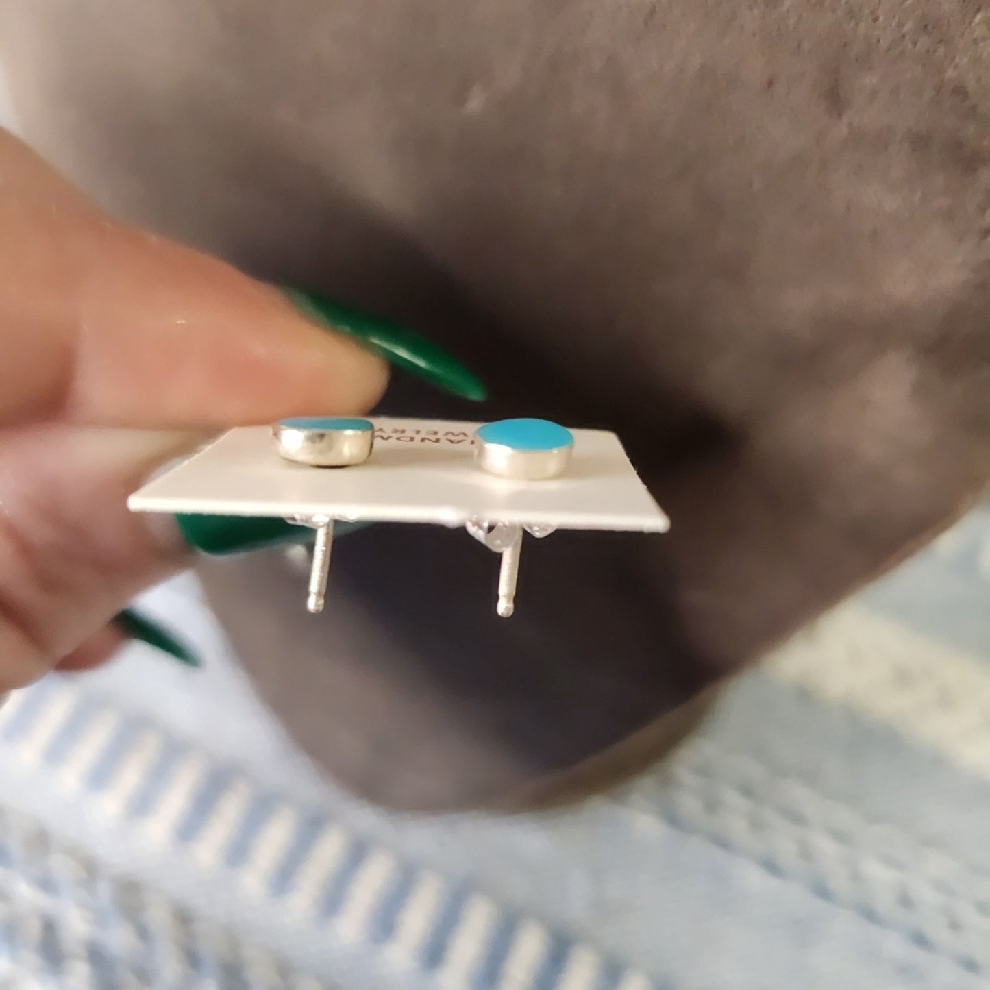 New Zuni Round Turquoise 925 Sterling Silver Stud Earrings Native Handmade