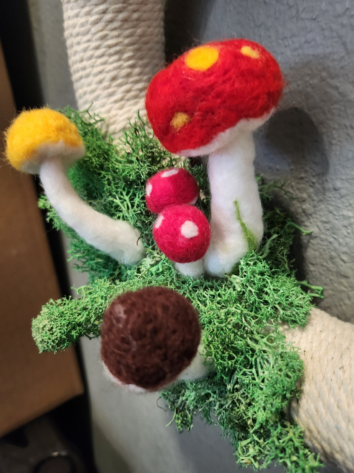 12" Decorative Mushroom and Moss Wall Door Wreath Handmade Needlefelted