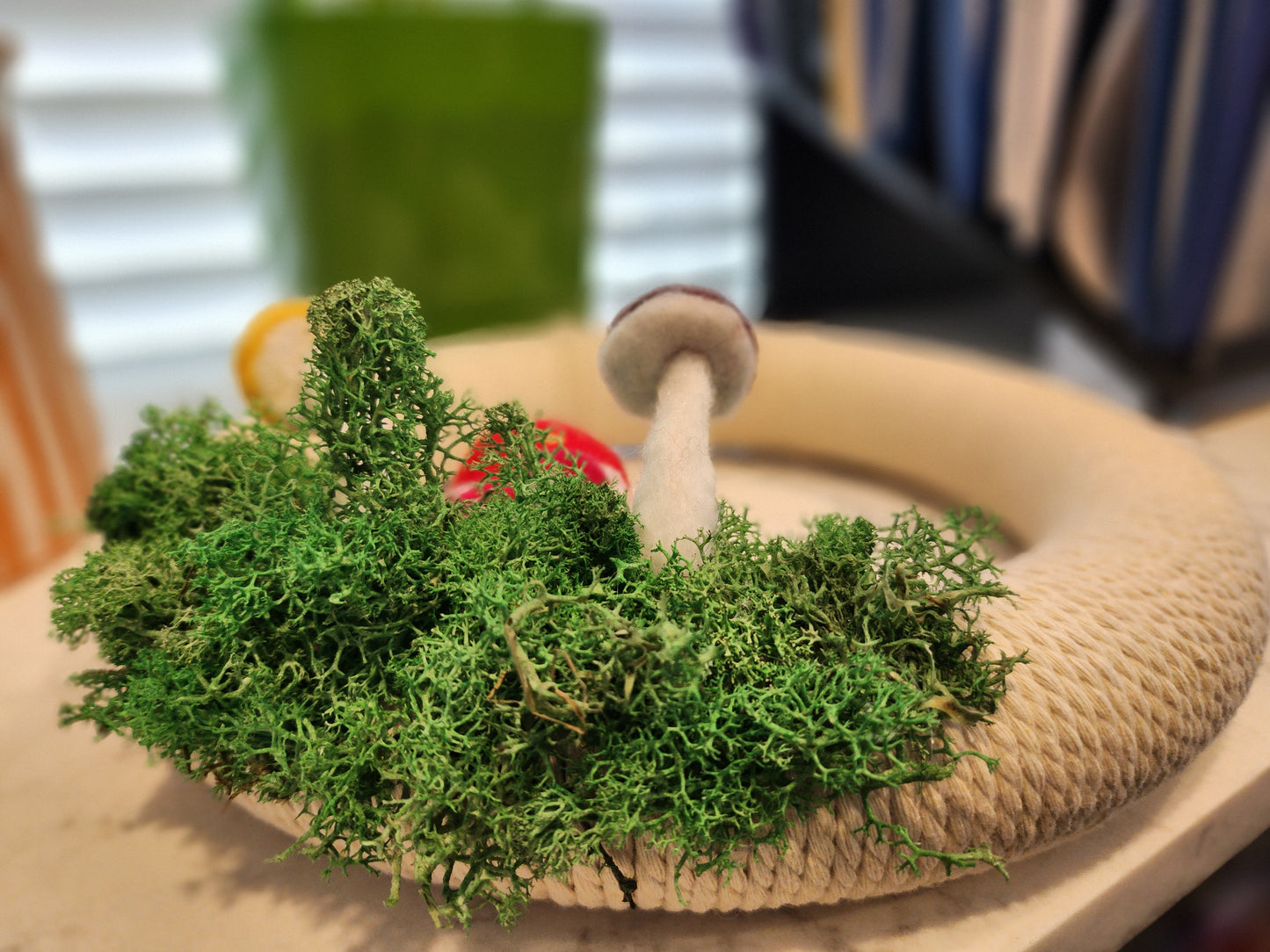 12" Decorative Mushroom and Moss Wall Door Wreath Handmade Needlefelted