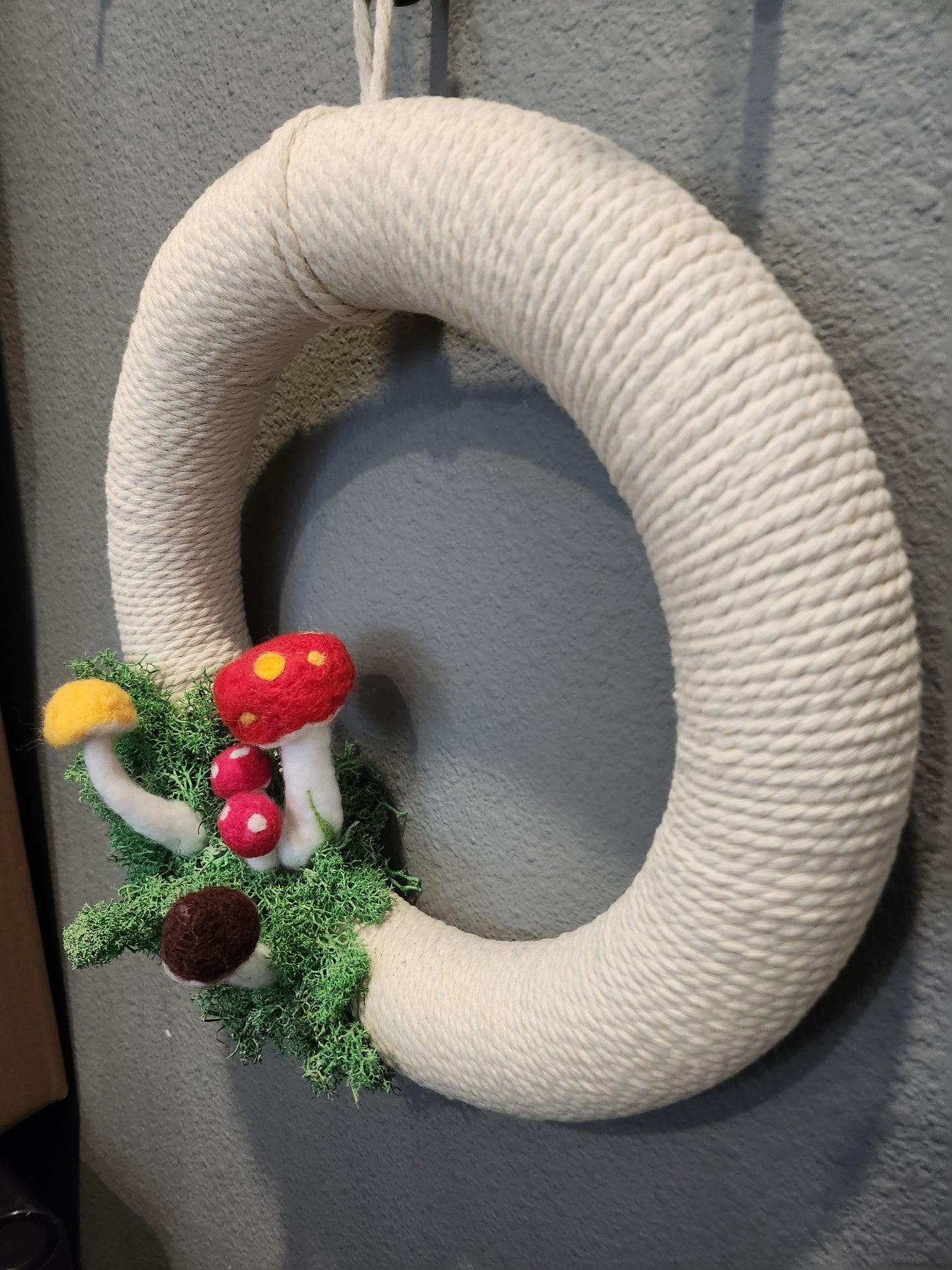 12" Decorative Mushroom and Moss Wall Door Wreath Handmade Needlefelted