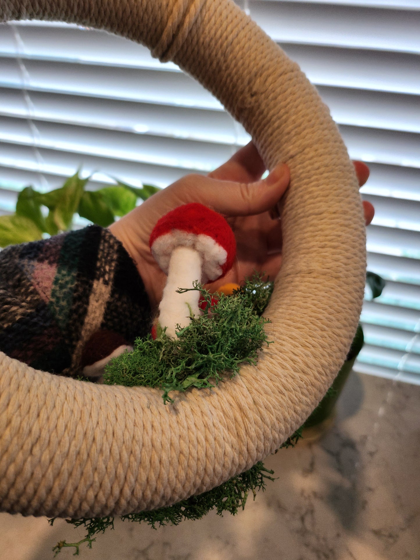 12" Decorative Mushroom and Moss Wall Door Wreath Handmade Needlefelted